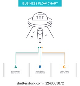 alien, space, ufo, spaceship, mars Business Flow Chart Design with 3 Steps. Line Icon For Presentation Background Template Place for text