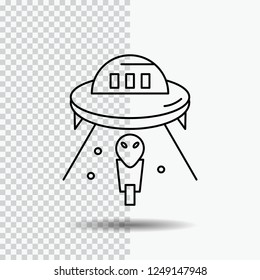 alien, space, ufo, spaceship, mars Line Icon on Transparent Background. Black Icon Vector Illustration