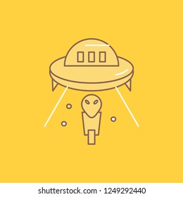 alien, space, ufo, spaceship, mars Flat Line Filled Icon. Beautiful Logo button over yellow background for UI and UX, website or mobile application
