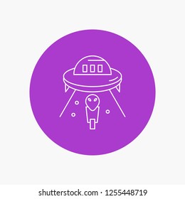 alien, space, ufo, spaceship, mars White Line Icon in Circle background. vector icon illustration