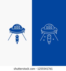 alien, space, ufo, spaceship, mars Line and Glyph web Button in Blue color Vertical Banner for UI and UX, website or mobile application