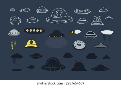 Alien space vector illustrations set.