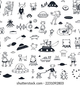 Alien space vector seamless pattern.