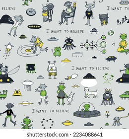 Alien space vector seamless pattern.