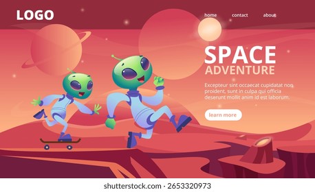 Alien in space. página inicial da web com caracteres ufo