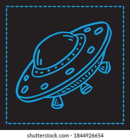 Alien spacecraft with a blue outline from space. Icon