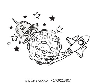 alien spacecraft in space with white background