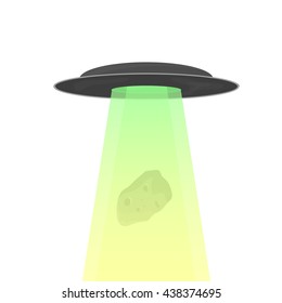 Alien spaceship. Asteroid. Isolated on white. Vector Illustration.