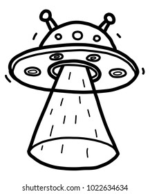 alien spaceship / cartoon vector and illustration, black and white, hand drawn, sketch style, isolated on white background.