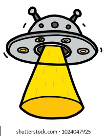 alien spaceship / cartoon vector and illustration, hand drawn style, isolated on white background.