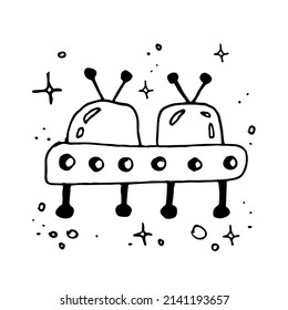 ilustración del doodle de nave espacial alienígena en vector