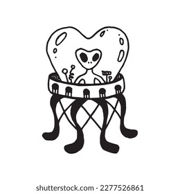 alien spaceship doodle illustration in vector