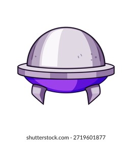 Alien spaceship icon illustrating space travel and extraterrestrial exploration, featuring a classic flying saucer design with a silver dome and purple base on a clean white background