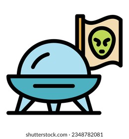 Alien spaceship icon outline vector. Space ufo. Comic astronaut color flat