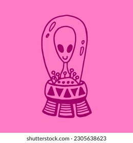 alien spaceship illustration in pink background