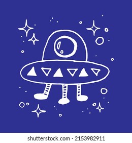Alien spaceship illustration in vector on blue space