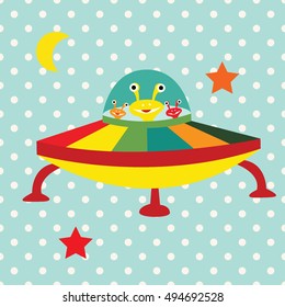 alien spaceship isolated on ufo. green alien in space vector. flying saucer
