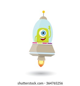 alien spaceship isolated on white . ufo. green alien in space vector. flying saucer