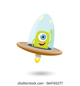 alien spaceship isolated on white . ufo. green alien in space vector. flying saucer