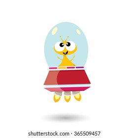 alien spaceship isolated on white . ufo. green alien in space vector. flying saucer