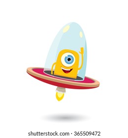 alien spaceship isolated on white . ufo. green alien in space vector. flying saucer