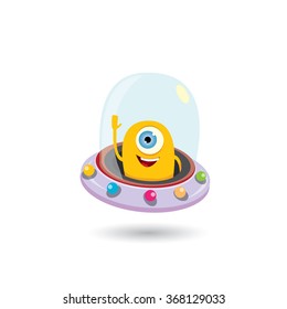 alien spaceship isolated on white . ufo. green alien in space vector. flying saucer