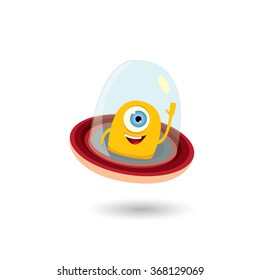 alien spaceship isolated on white . ufo. green alien in space vector. flying saucer