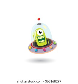 alien spaceship isolated on white . ufo. green alien in space vector. flying saucer
