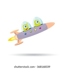 alien spaceship isolated on white . ufo. green alien in space vector. flying saucer