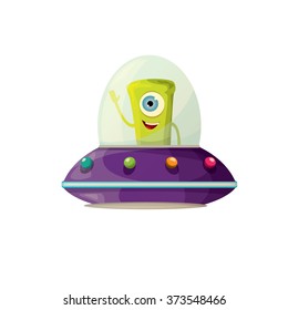 alien spaceship isolated on white . ufo. green alien in space vector. flying saucer