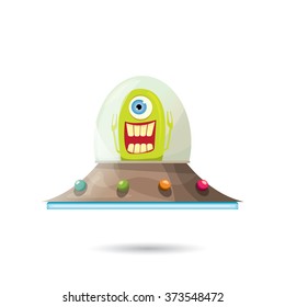 alien spaceship isolated on white . ufo. green alien in space vector. flying saucer
