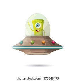 alien spaceship isolated on white . ufo. green alien in space vector. flying saucer