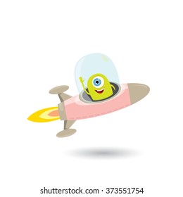 alien spaceship isolated on white . ufo green alien in space. vector flying saucer