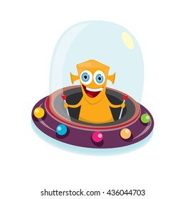alien spaceship isolated on white . ufo. orange alien in space vector. flying saucer
