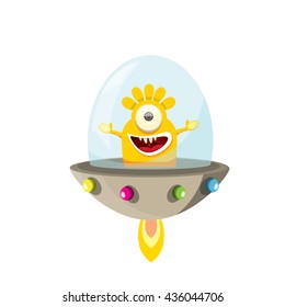 alien spaceship isolated on white . ufo. orange alien in space vector. flying saucer
