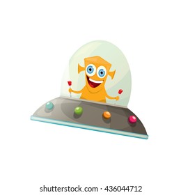 alien spaceship isolated on white . ufo. orange alien in space vector. flying saucer