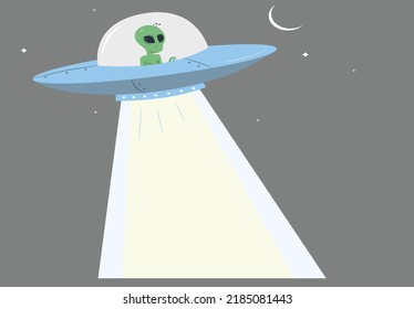 Alien spaceship kidnapping a Cow with the abduction ray. Retro styled poster with cow taken by the UFO or flying saucer. Man being abducted by UFO - Alien abduction concept. 3d rendering