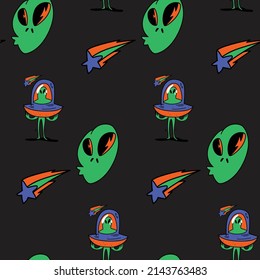 alien spaceship meteor star colorful pattern fabric decoration  