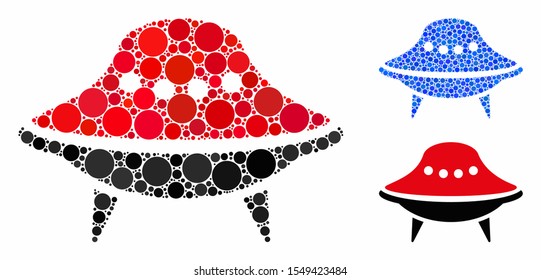 Alien spaceship mosaic of circle elements in different sizes and color tints, based on alien spaceship icon. Vector round elements are combined into blue mosaic.
