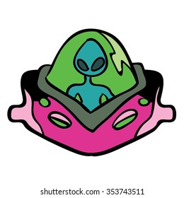 Alien Spaceship Pink and Green Cartoon Vector