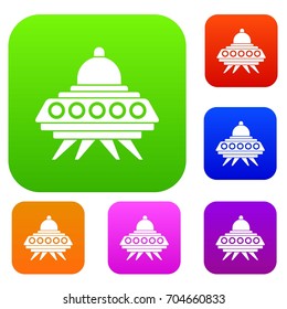 Alien spaceship set icon in different colors isolated vector illustration. Premium collection