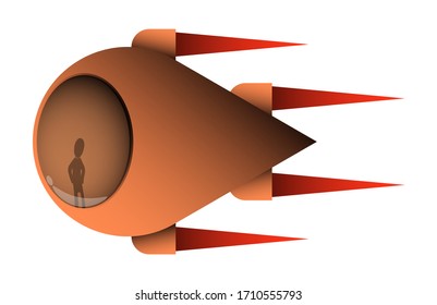 alien spaceship in the shape of a drop. Future technologies, cartoon style. Isolated vector on white background