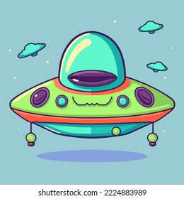 Viñeta de dibujos animados Alien Spaceship y spacecrafts para computadora espacial. para copiar el activo de diseño de espacio. Ufo y lanzadera para el vuelo espacial y la ilustración de la exploración. naves espaciales y naves espaciales no identificadas 