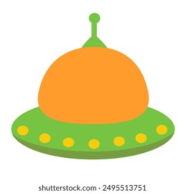 Alien spaceship, spacecrafts and UFO. Cosmic ship in form saucer for transportation. Children clip art. Vector cartoon flat illustration for space design.