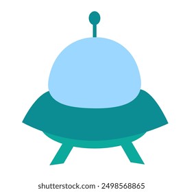 Alien spaceship, spacecrafts and UFO. Cosmic ship in form saucer for transportation. Children clip art. Vector cartoon flat illustration for space design.