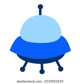 Alien spaceship, spacecrafts and UFO. Cosmic ship in form saucer for transportation. Children clip art. Vector cartoon flat illustration for space design.