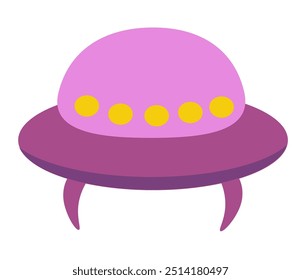 Alien spaceship, spacecrafts and UFO. Cosmic ship in form saucer for transportation. Children clip art. Vector cartoon flat illustration for space design.