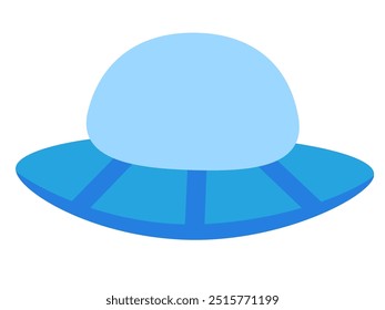 Alien spaceship, spacecrafts and UFO. Cosmic ship in form saucer for transportation. Children clip art. Vector cartoon flat illustration for space design.