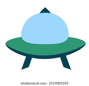 Alien spaceship, spacecrafts and UFO. Cosmic ship in form saucer for transportation. Children clip art. Vector cartoon flat illustration for space design.