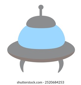 Alien spaceship, spacecrafts and UFO. Cosmic ship in form saucer for transportation. Children clip art. Vector cartoon flat illustration for space design.